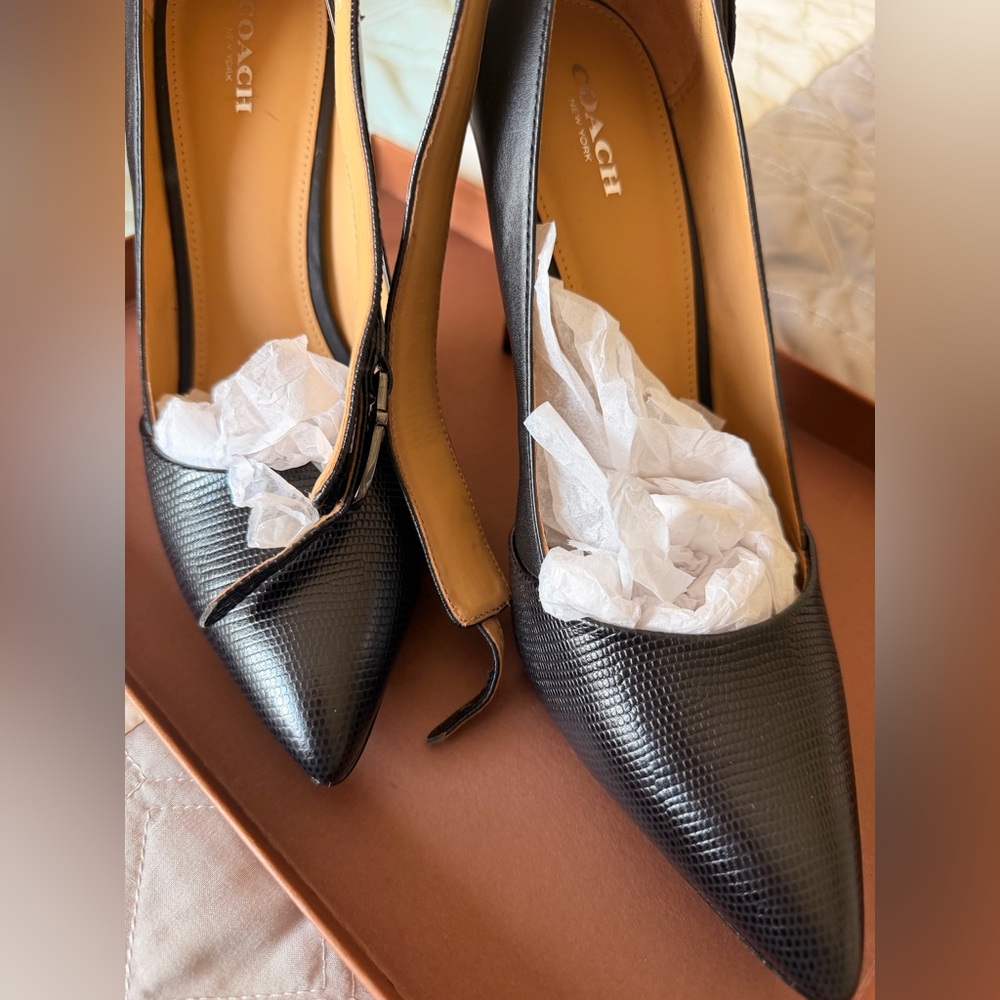 Coach Black Textured Pointed-Toe Pumps